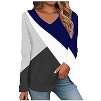 Women Long Sleeve Shirts Trendy V-Neck Pullover Soft Blouses Printed Tunic Tops Casual Basic Tees Loose Fit T-Shirt