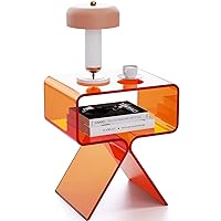 Acrylic Nightstand Clear Side Table End Table for Living Room, 15.4'' x 11.8'' x 17.7'' (Orange)