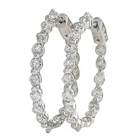 3.64 Carat Natural Diamond (F-G Color, VS1-VS2 Clarity) 14K White Gold Luxury Hoop Earrings for Women Exclusively Handcrafted in USA