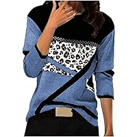 DASAYO Womens Fashion Long Sleeve Shirts Casual Comfy Geometric Color Block Print Tunic Tops Tee Loose Crewneck Sweatshirts