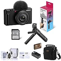 Sony ZV-1F Vlogging Camera, Black Bundle with ACCVC1 Vlogger Accessory Kit, Shoulder Bag, Extra Battery, Charger, Screen Protector, Cleaning Kit