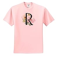 3dRose Pretty Pink and White Peony Floral Monogram Initial R - T-Shirts (ts_340838)