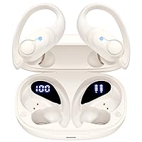Wireless Earbuds Bluetooth Headphones 70hrs Playback Ear Buds IPX7 Waterproof Wireless Charging Case & Dual Power Display Over-Ear Stereo Bass Earphones with Earhooks for Sports/Workout/Running White