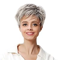 Andongnywell Short Wigs for Women Fluffy Hair Wigs with Bangs Natural Looking Synthetic Daily Party Short Wig