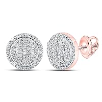 10kt Rose Gold Mens Baguette Diamond Circle Cluster Earrings 1/2 Cttw