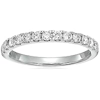 1/2 carat (ctw) Diamond Wedding Anniversary Band for Women, Half Eternity Round Diamond Engagement Ring 14K White Gold Prong Pave Set 0.50 cttw, Size 4-10.5