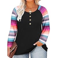 RITERA Plus Size Tops for Women Long Sleeve Shirts Color Block Blouses Fall Casual Blouses Winter Sweatshirts XL-5XL