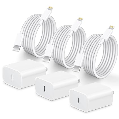iPhone Charger, 3-Pack [MFi Certified] 20W PD USB C Fast Wall Charger with 6ft Lightning Cable, Apple Charging Cord for iPhone 14/14 Pro/13/13 Pro/12/12 Pro/11/Xs/XR/SE 2020/ iPad, and More