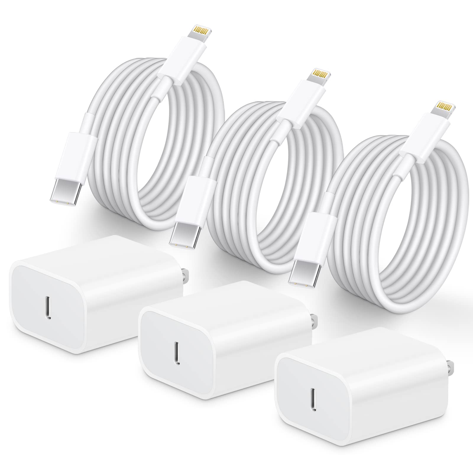 iPhone Charger, 3-Pack [MFi Certified] 20W PD USB C Fast Wall Charger with 6ft Lightning Cable, Apple Charging Cord for iPhone 14/14 Pro/13/13 Pro/12/12 Pro/11/Xs/XR/SE 2020/ iPad, and More