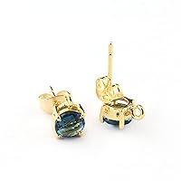 Mode joyas Fancy Studs Drop Earrings, 5mm Round shape Gemstone Earrings, Checker Cut London blue topaz Studs, Gold Plated Stud Earring Pair With Connectors.