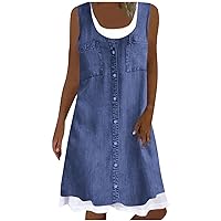 My Orders Placed Recently by me Womens Summer Dress Sleeveless Loose Denim Printed Tank Dress Juniors Fake Two Piece Dress Casual Flowy Loose Sundress Robe De Plage Femme