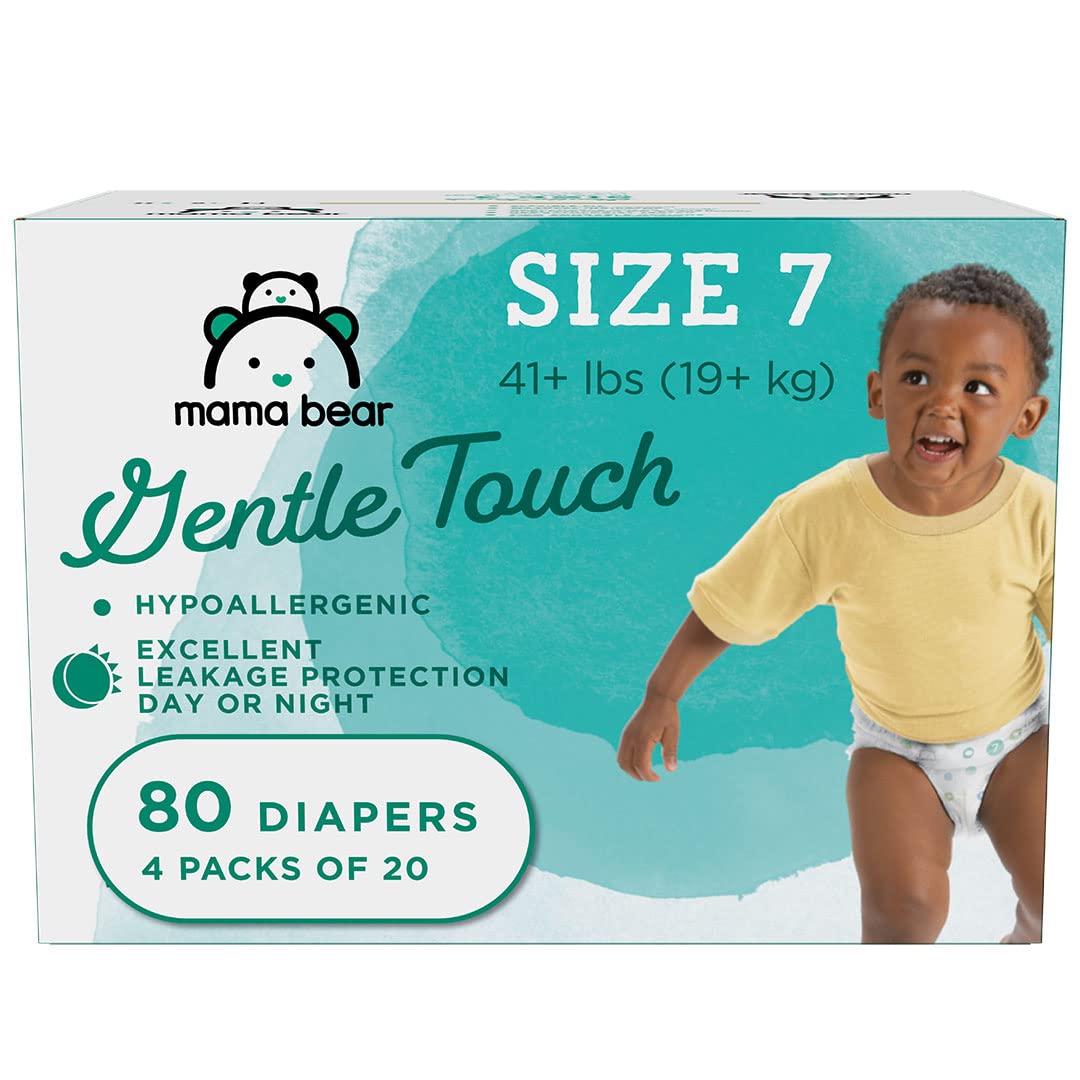 Amazon Brand - Mama Bear Gentle Touch Diapers, Hypoallergenic, Size 7, 80 Count (4 Packs of 20), White
