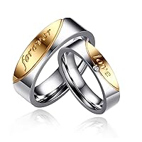 Uloveido A Pair of Titanium Gold Forever Love Double Couples Promise Rings 6mm Men and 5mm Women Wedding Bands Set Gift CR058