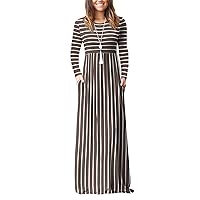 DEARCASE Women's Long Sleeve Maxi Dress Crewneck Loose Plain Casual Empire Waist Long Dresses with Pockets