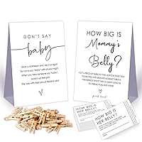 2 Rustic Baby Shower Games Gender Neutral-Don't Say Baby And How Big Is Mommy's Belly Games,Fun Baby Shower Games for Adults,Baby Shower Decorations,2 Sign & 50 Mini Clothespins & 50 Cards Set-Z7