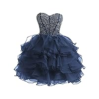 YINGJIABride Beaded Pick Up Organza Prom Homecoming Dress Quinceanera Ball Gowns Short