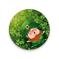 St. Patrick's Day Absorbent Coasters for Drinks, Cute Leprechuan Shamrock Clover Leaves Green Tabletop Protection Mat, Round Ceramic Stone Coaster with Cork Base, No Holder, 4Pcs