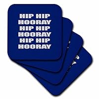 3dRose Hip Hip Hooray Three Cheers Light Grey Text Blue Background - Coasters (cst-361257-3)