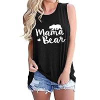 Women Mama Bear Letter Print Shirts Summer Crew Neck Sleeveless Shirts Vacation Tank Cami Tops