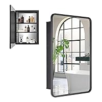 Black Metal Framed Bathroom Medicine Cabinet with Mirror, 16 x 24 inch Recessed Or Wall Mounted Single Door Storage Medicine Cabinet with Tilting Beveled Vanity Mirrors for Wall