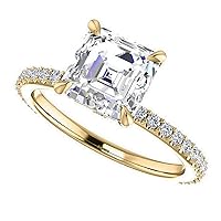 18K Solid Yellow Gold Handmade Engagement Ring, 1.00 CT Asscher Cut Moissanite Solitaire Ring Diamond Wedding Ring for Her/Woman, Anniversary Perfect Ring, VVS1 Colorless