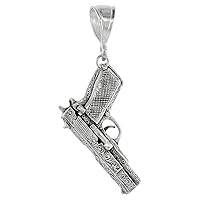 Sterling Silver 9mm Semi-Automatic Movable Pistol Pendant Embellished, 2 1/4 inches Long