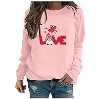 Womens Tshirts Graphic Heart Patterned Crewneck Long Sleeve Shirts Dating Classic Women Plus Size Tops