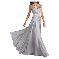 Laces Mother of Bride Dress for Women V-Neck Chiffon Long Formal Evening Party Dress ZS19