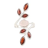 NOVICA Artisan Handmade Garnet Rose Quartz Cocktail Ring .925 Sterling Silver India Gemstone Birthstone 'Passion Tree'
