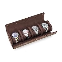 Contacts Leather Watch Roll Travel Watch Case 4 Slot Crazy Horse Leather Watch Box for Men Watch Holder Storage Pouch (for 4 Pcs Watches)