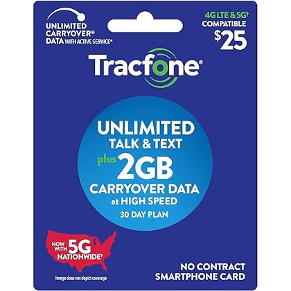 TracFone $25 Unlimited Talk, Text, 2GB Data - 30 Day Smartphone Plan