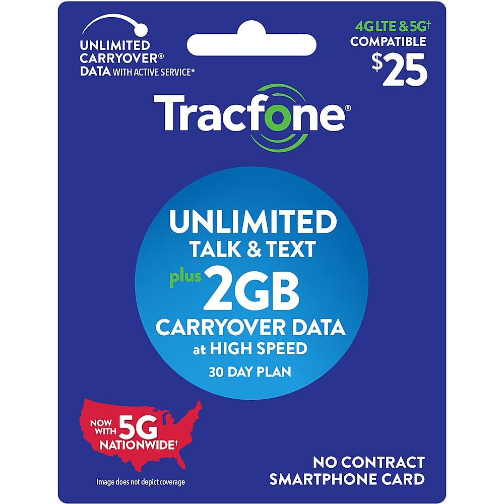 TracFone $25 Unlimited Talk, Text, 2GB Data - 30 Day Smartphone Plan