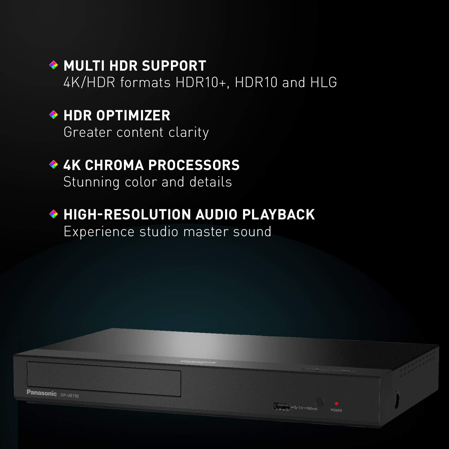Panasonic 4K Blu Ray Player, Ultra HD Premium Video Playback and Hi-Res Audio - DP-UB150-K (Black)