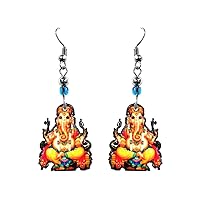 Ganesha Elephant Graphic Dangle Earrings - Womens Fashion Handmade Jewelry Religious Accessories