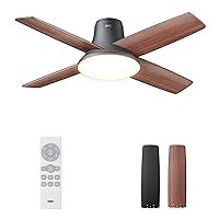 Dreo Ceiling fans with Lights and Remote, 44'' Black Low Profile Ceiling Fan for Bedroom, 6-Level Dimmable Lighting & 5-Color Tone, 6 Speeds, One-Touch Reversible DC Motor, Easy Installation, Timer