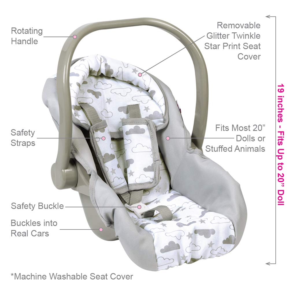 Adora Baby Doll Car Seat - Twinkle Stars Car Seat Carrier, Fits Dolls Up to 20 inches, Gender Neutral Design