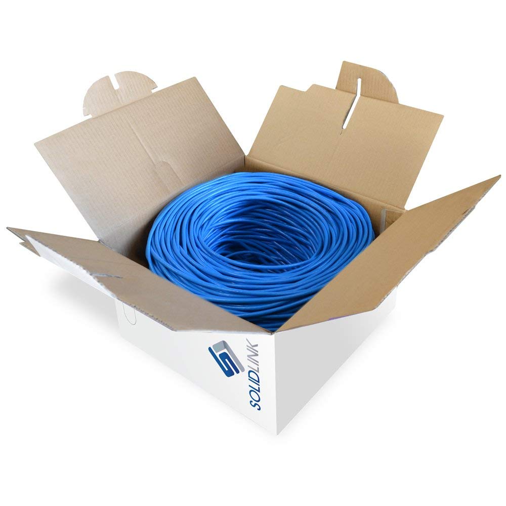 SolidLink CAT5e 1000ft UTP Ethernet Cable 24AWG Bulk LAN Network Wire (Blue)