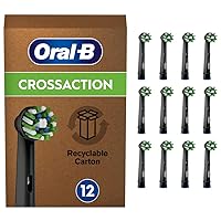 Oral-B Cross Action Electric Toothbrush Head with CleanMaximiser Technology, Angled Bristles for Deeper Plaque Removal, Pack of 12 Toothbrush Heads, Recyclable Carton, Suitable for Mailbox, Black
