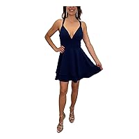 Womens Juniors Lace Back Plunging Fit & Flare Dress