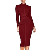 Madam Uniq Women's Long Sleeve Bandage Wedding Guest Dress Midi Fall Winter Party Cocktail Dresses Evening Gown