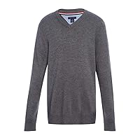 Tommy Hilfiger Boy's Long Sleeve V-neck Sweater, Kids School Uniform Clothes, Pullover