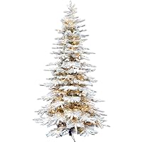 Fraser Hill Farm 7.5-Ft. Mountain Pine Flocked Artificial Christmas Tree with Warm White LED Lights and Stand, Prelit Foldable Fake Tree with Realistic Snowy Foliage for Home Decoration