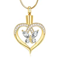 Cremation Jewelry Butterfly Heart Urn Necklace for Ashes for Women Urn Pendant Birthstone Locket Crystals Ash Loved One Memorial Keepsake Pendant
