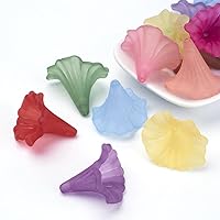 Pandahall 20pcs Large Transparent Frosted Calla Lily Acrylic Beads Loose Spacer Floral Bead Caps Mixed Color 41x35mm DIY Jewelry Making