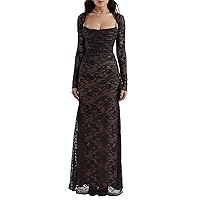 Women Cami Lace Maxi Dress Romantic Long Sleeve Lace Bodycon Dresses Elegant