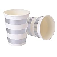 Silver Spoons Collection Tableware Disposable Decorative Paper Cups 9 oz Metallic Stripe for Upscale Parties and Events 24 pc