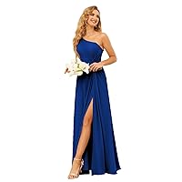 One Shoulder Chiffon Bridesmaid Dresses for Women A Line Formal Dress Evening Gown with Slit