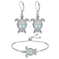 Sea Turtle Bracelet and Earrings Tree Of Life Moonstone Turtle Earrings for Women Sterling Silver Jewelry Gifts