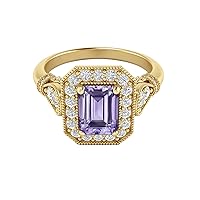 10K 14K 18K Gold 1 Carat Gemstone Engagement Ring Vintage Emerald Cut Gemstone Ring for Women Gift for Birthday Anniversary Christmas Mothers Day