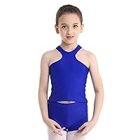 FEESHOW Girls 2 Piece Gymnastic Dance Sports Bra Crop Top with Shorts Outfit Set for Athletic Leotard Dancing Swimming